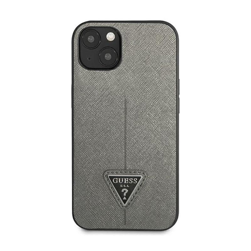 Guess Saffiano Triangle Logo Case - Case for iPhone 14 Plus (Silver) - 3