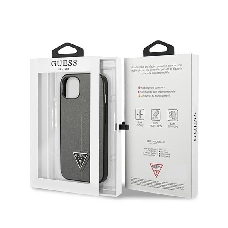 Guess Saffiano Triangle Logo Case - Case for iPhone 14 Plus (Silver) - 8