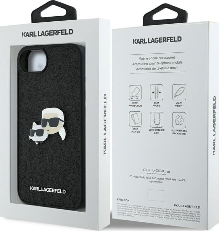 Karl Lagerfeld Fixed Glitter Karl & Choupette Heads Metal Pin - Case for iPhone 16e (black) - 8