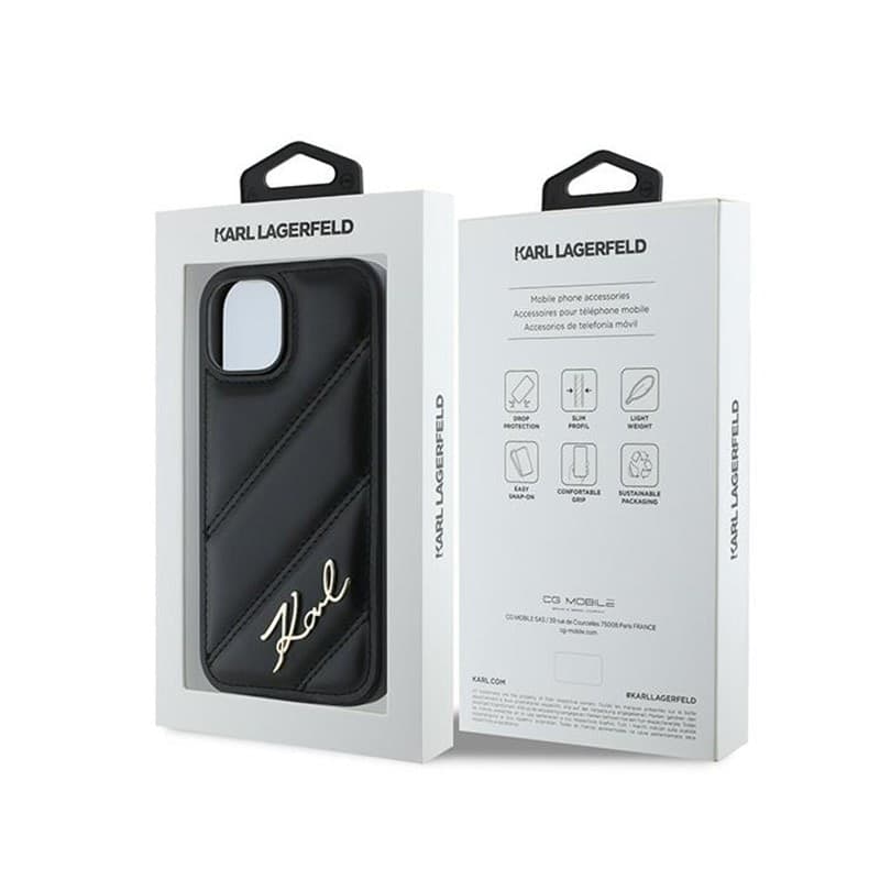 Karl Lagerfeld Diagonal Quilted Script - Case for iPhone 15 Plus / 14 Plus (Black) - 8