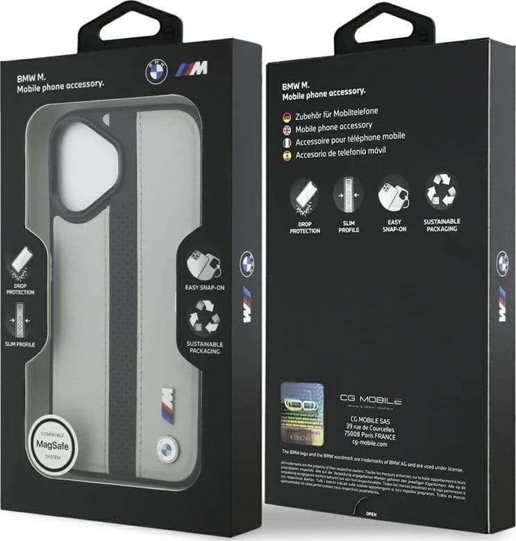 Custodia MagSafe con logo BMW M a strisce perforate per iPhone 17 (grigio) - 8
