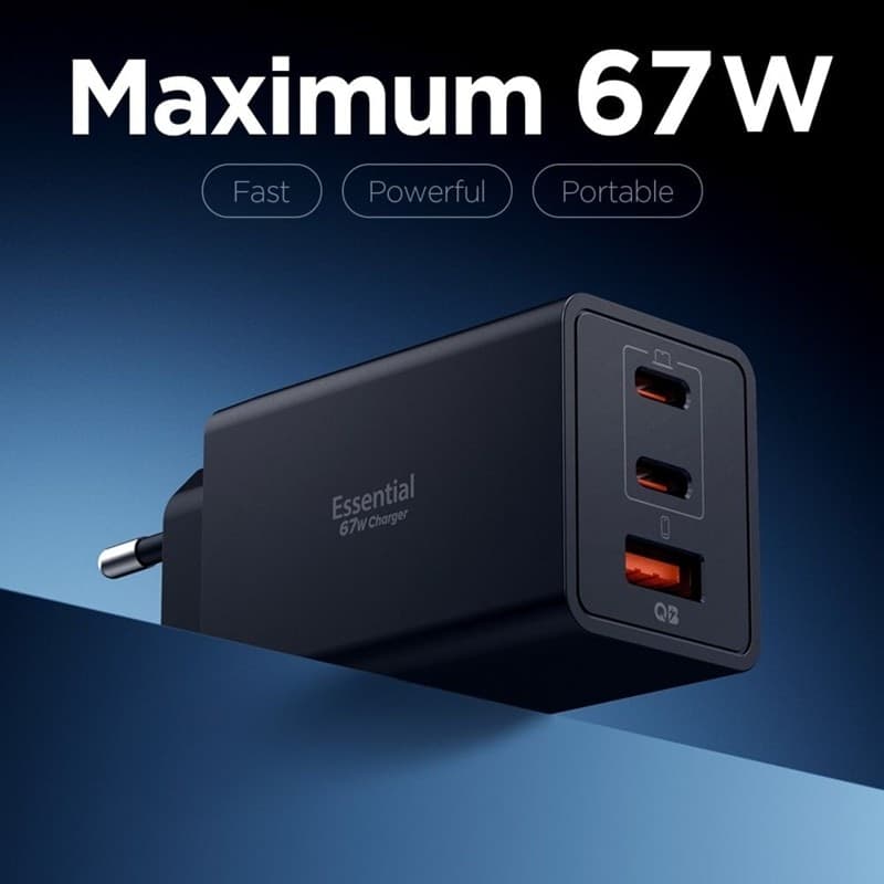 Spigen Essential EE673EU GaN Pro - Caricabatterie da muro 2x USB-C + USB-A 67W (nero) - 2