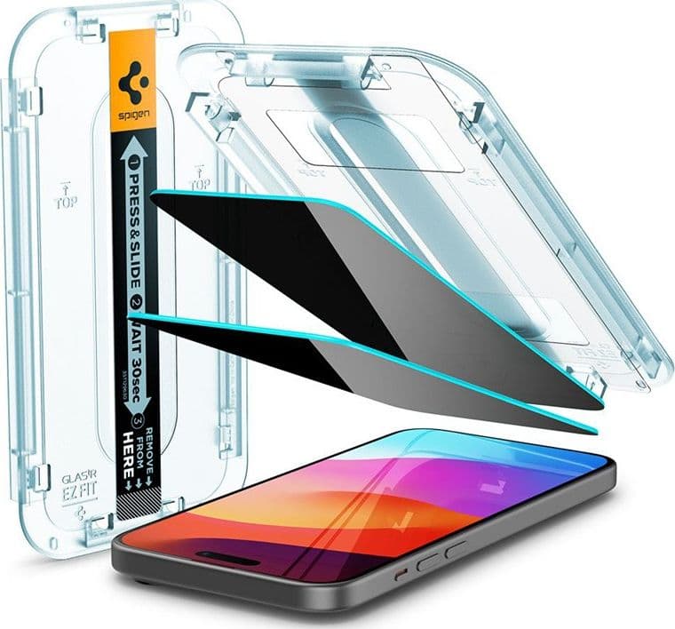 Spigen GLAS.TR EZ FIT Privacy 2-Pack - Tempered glass with privacy filter for iPhone 15 / 16 2pcs - 6