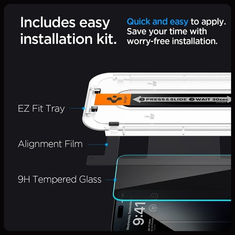 Spigen GLAS.TR EZ FIT Privacy 2-Pack - Tempered glass with privacy filter for iPhone 15 / 16 2pcs - 9