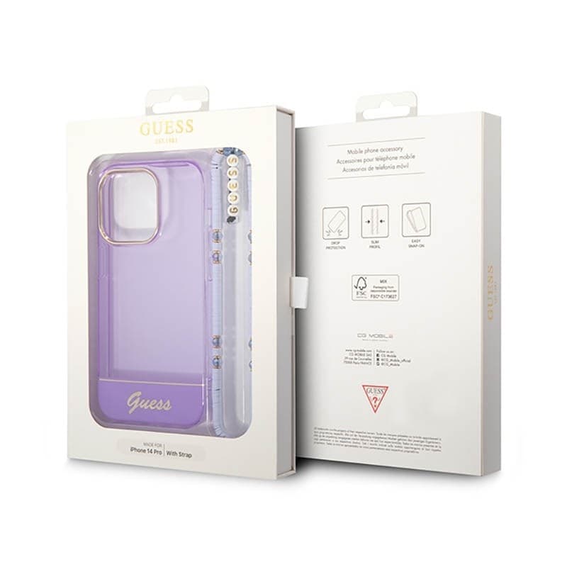 Guess Translucent Pearl Strap - Case for iPhone 14 Pro (Purple) - 7