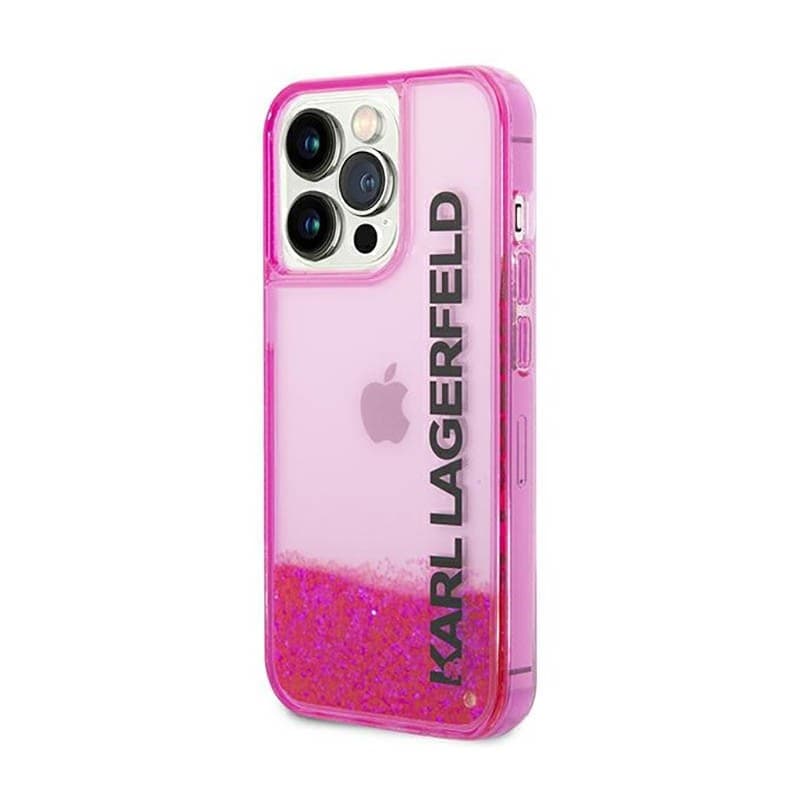 Karl Lagerfeld Liquid Glitter Translucent Elongated Logo Case - Case for iPhone 14 Pro Max (Pink) - 2