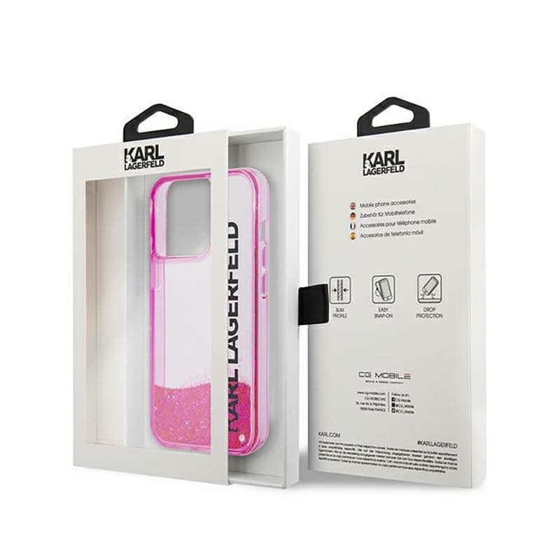 Karl Lagerfeld Liquid Glitter Translucent Elongated Logo Case - Case for iPhone 14 Pro Max (Pink) - 8