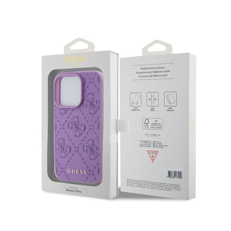 Guess Leather 4G Stamped - Case for iPhone 15 Pro (Purple) - 8
