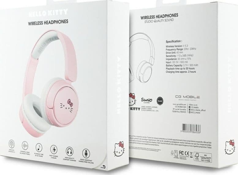 Hello Kitty Face Logo - Wireless Over-Ear Bluetooth Headphones V5.3 (Pink) - 5