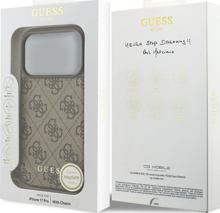Guess 4G Charms Collection - Custodia MagSafe per iPhone 17 Pro (Marrone) - 7