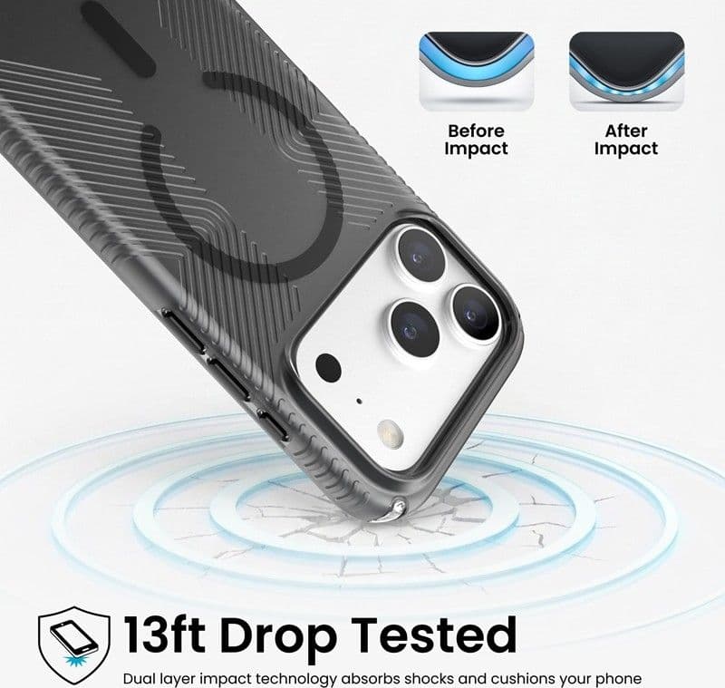 Speck Presidio Lux Grip MagSafe - Custodia per iPhone 18 Pro / 17 Pro (Ossidiana) - 8