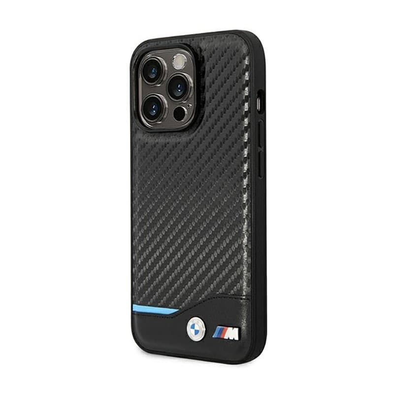 BMW Leather Carbon Blue Line - Case for iPhone 14 Pro (Black) - 2