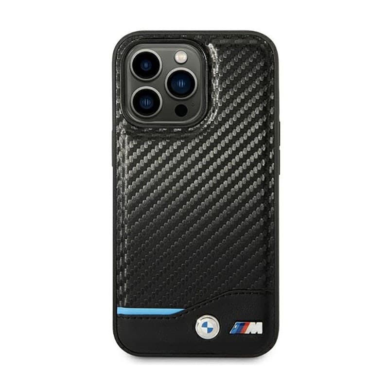 BMW Leather Carbon Blue Line - Case for iPhone 14 Pro (Black) - 3