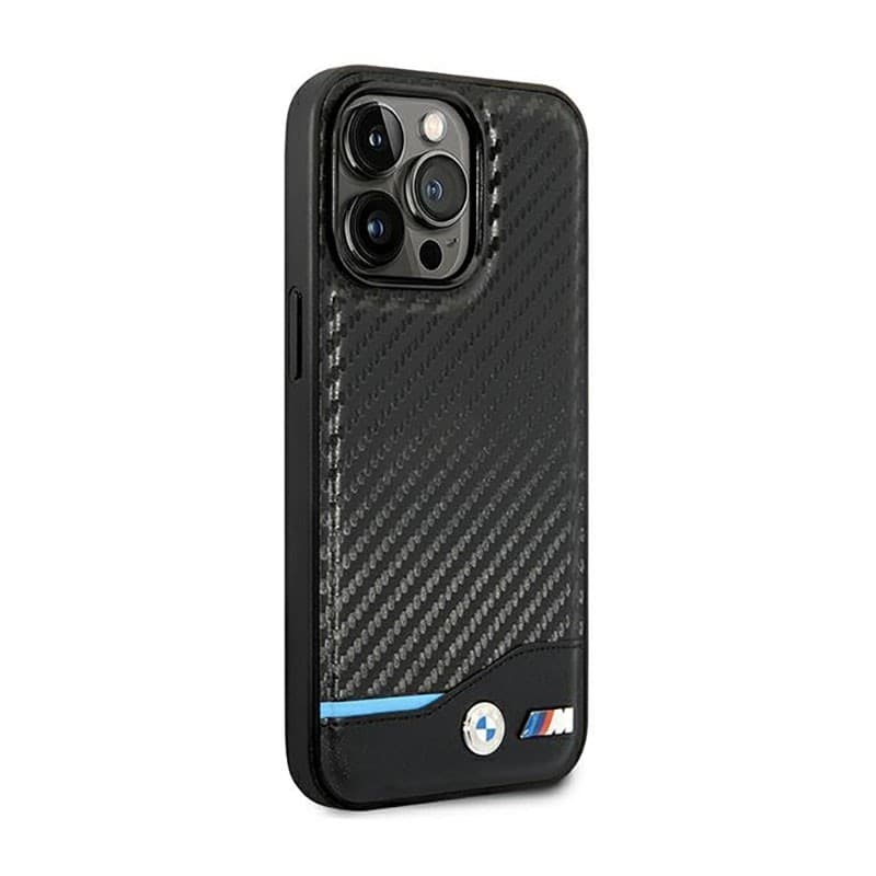 BMW Leather Carbon Blue Line - Case for iPhone 14 Pro (Black) - 4