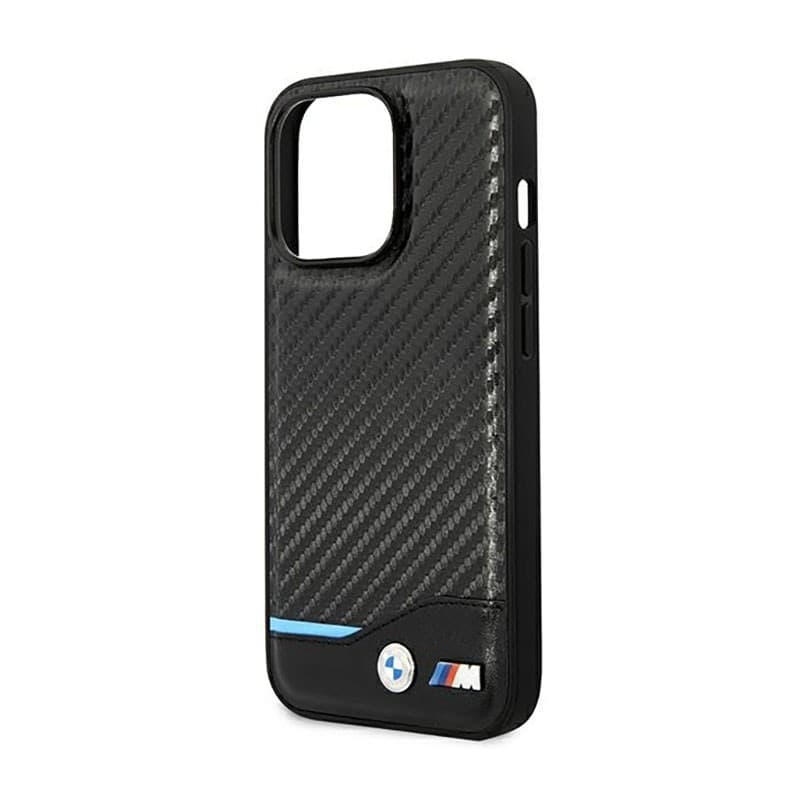 BMW Leather Carbon Blue Line - Case for iPhone 14 Pro (Black) - 6