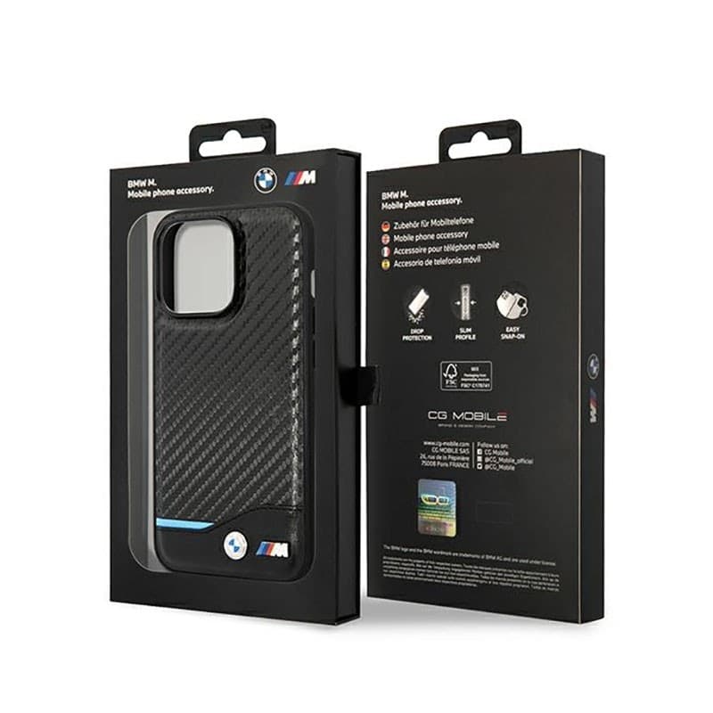 BMW Leather Carbon Blue Line - Case for iPhone 14 Pro (Black) - 8