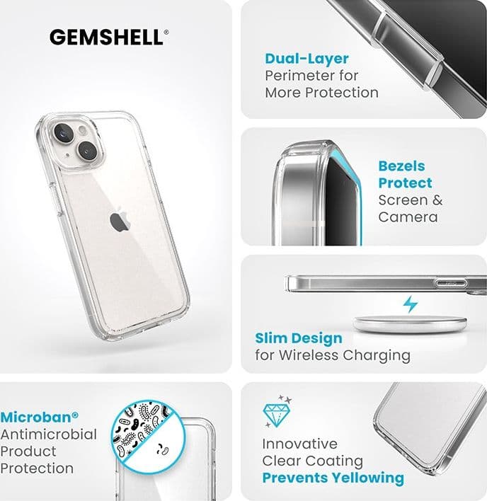 Speck Gemshell - Custodia per iPhone 16e / iPhone 15 / iPhone 14 / iPhone 13 (Trasparente) - 20