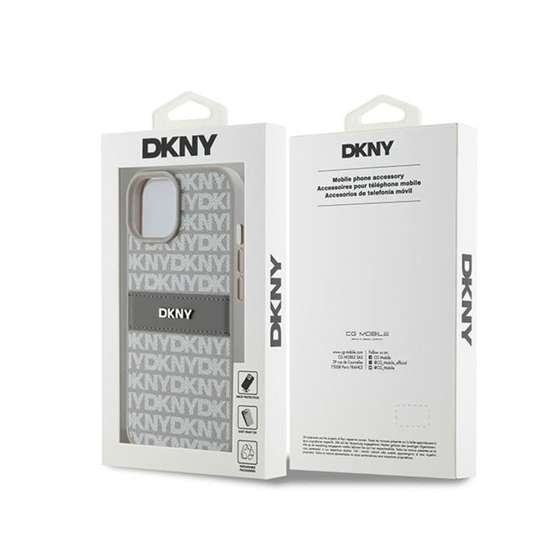 DKNY Leather Mono Stripe & Metal Logo - iPhone 15 Plus / 14 Plus Case (beige) - 8