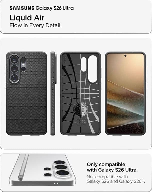 Spigen Liquid Air - Custodia per Samsung Galaxy S26 Ultra (nero opaco) - 7