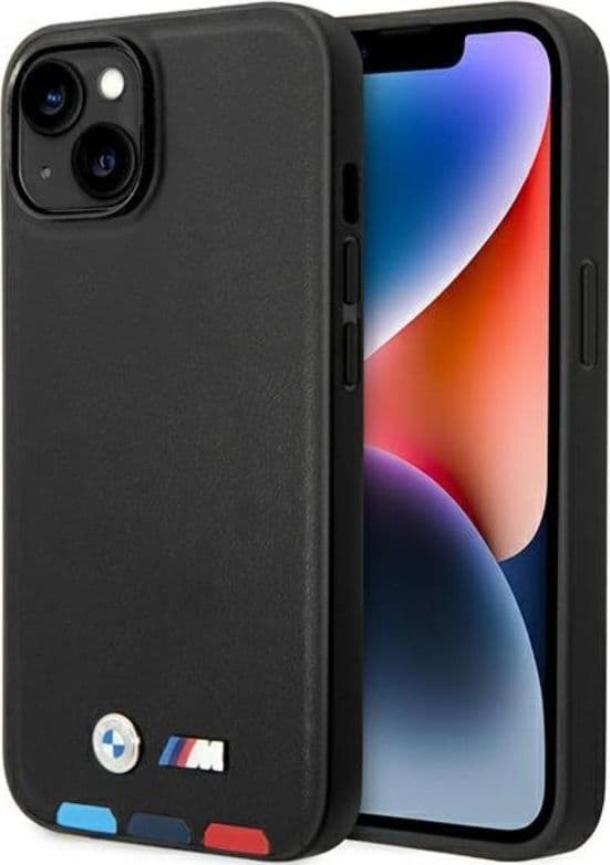 BMW Leather Hot Stamp Tricolor - Case for iPhone 14 Plus (Black)