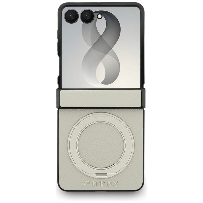 Guess Magnetic Ring Stand Graned Classic Logo MagSafe - Custodia per Samsung Galaxy Z Flip 8 (beige) - 2
