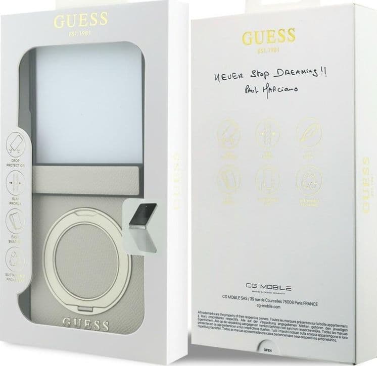 Guess Magnetic Ring Stand Graned Classic Logo MagSafe - Custodia per Samsung Galaxy Z Flip 8 (beige) - 7