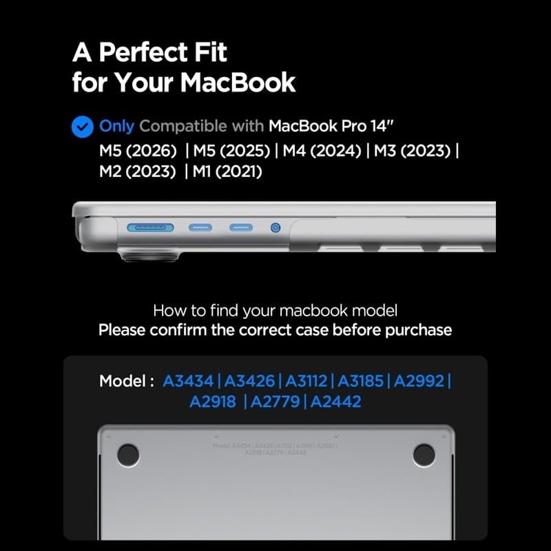Spigen AirSkin - Custodia per MacBook Pro 14" (M5/M4/M3/M2/M1/2026-2021) (Trasparente satinato) - 7