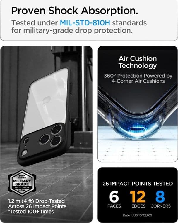 Spigen Ultra Hybrid - Custodia per iPhone 18 Pro / 17 Pro (Nero opaco) - 9