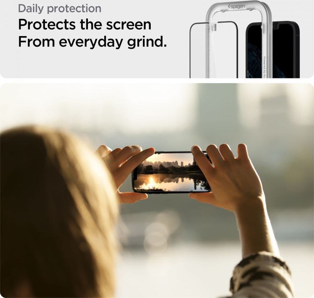 Spigen Alm Glass FC - Vetro temperato per iPhone 17e / 16e / 14 / 13 / 13 Pro (cornice nera) - 7