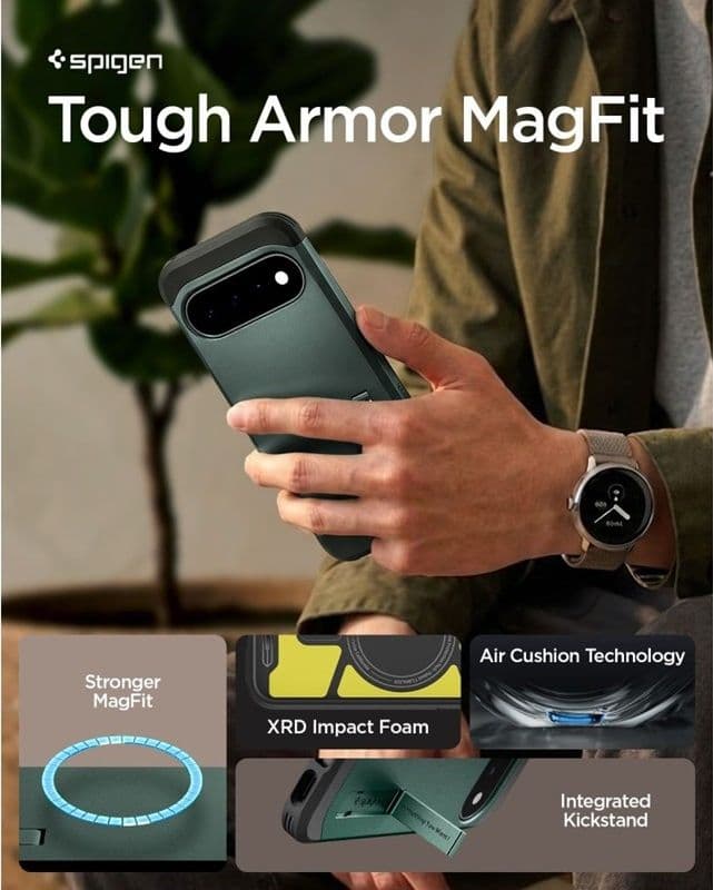 Spigen Tough Armor Mag MagSafe - Custodia per Google Pixel 11 (Verde Abisso) - 9