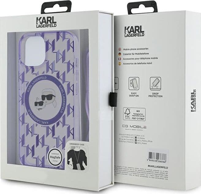 Karl Lagerfeld IML Crossbody Monogram Karl & Choupette Head MagSafe - Case for iPhone 15 / 14 / 13 (Purple) - 7