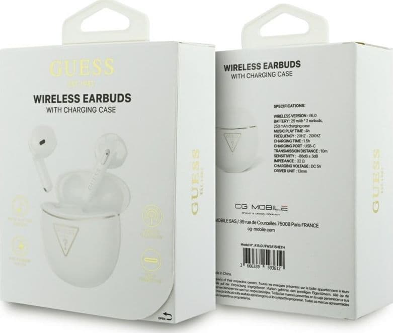 Guess Gold Line Triangle - Auricolari Bluetooth TWS + Custodia di ricarica (Bianco) - 6