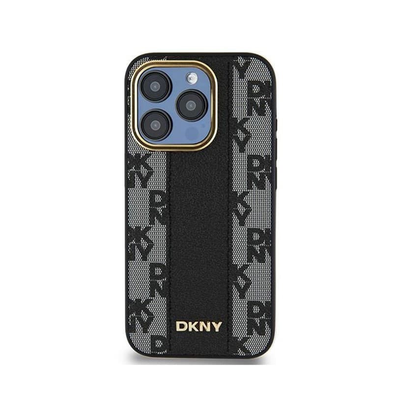 DKNY Leather Checkered Mono Pattern MagSafe - Case for iPhone 15 Pro (Black) - 3