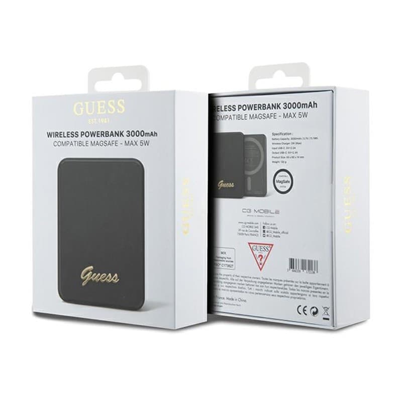 Guess Metal Script Logo MagSafe - 3,000 mAh 5W MagSafe induction power bank (black) - 5