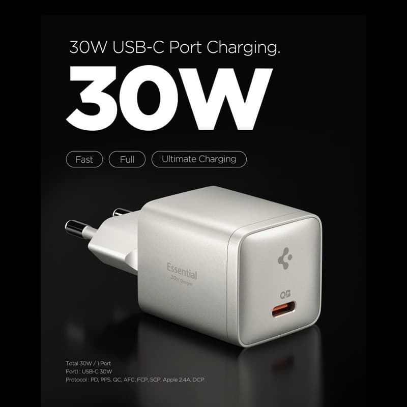 Caricabatterie da parete Spigen Essential EE301EU GaN - USB-C PD PPS 30W (Titanio Naturale) - 2