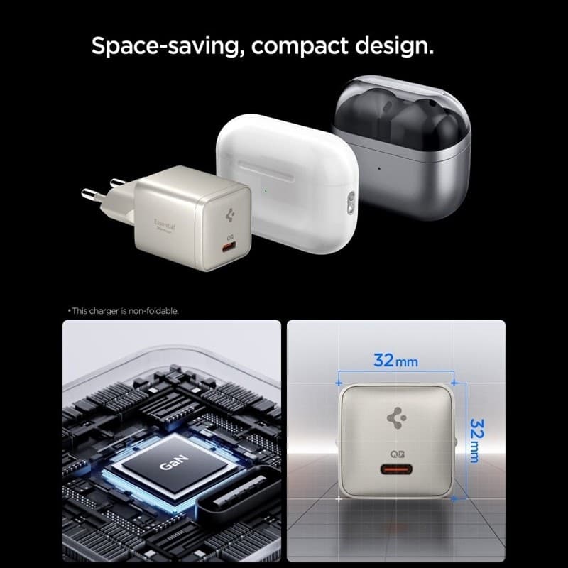 Caricabatterie da parete Spigen Essential EE301EU GaN - USB-C PD PPS 30W (Titanio Naturale) - 4