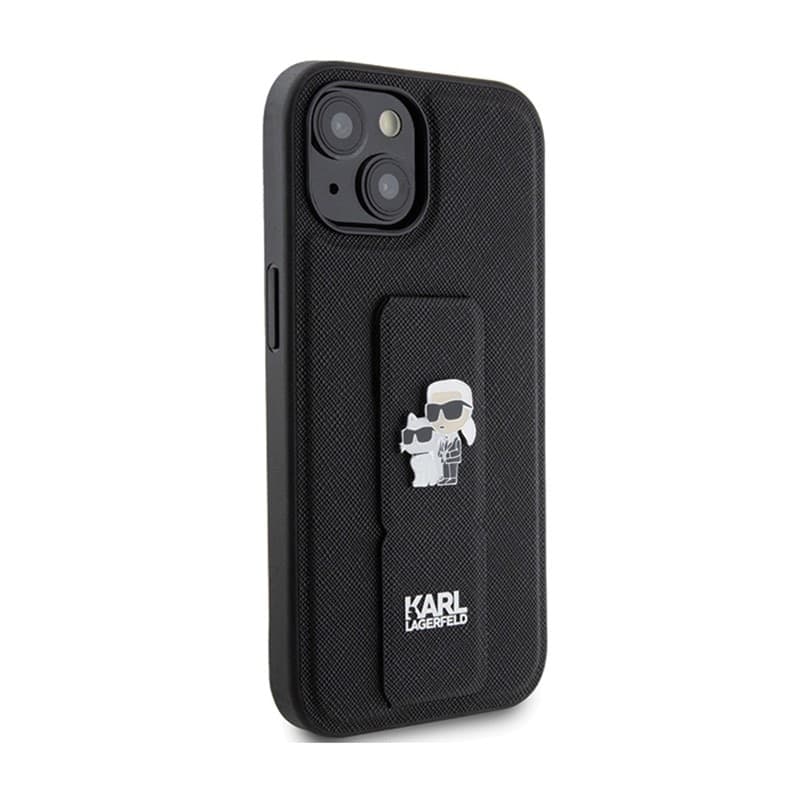 Karl Lagerfeld Gripstand Saffiano Karl & Choupette Pins - iPhone 15 Case (Black) - 4