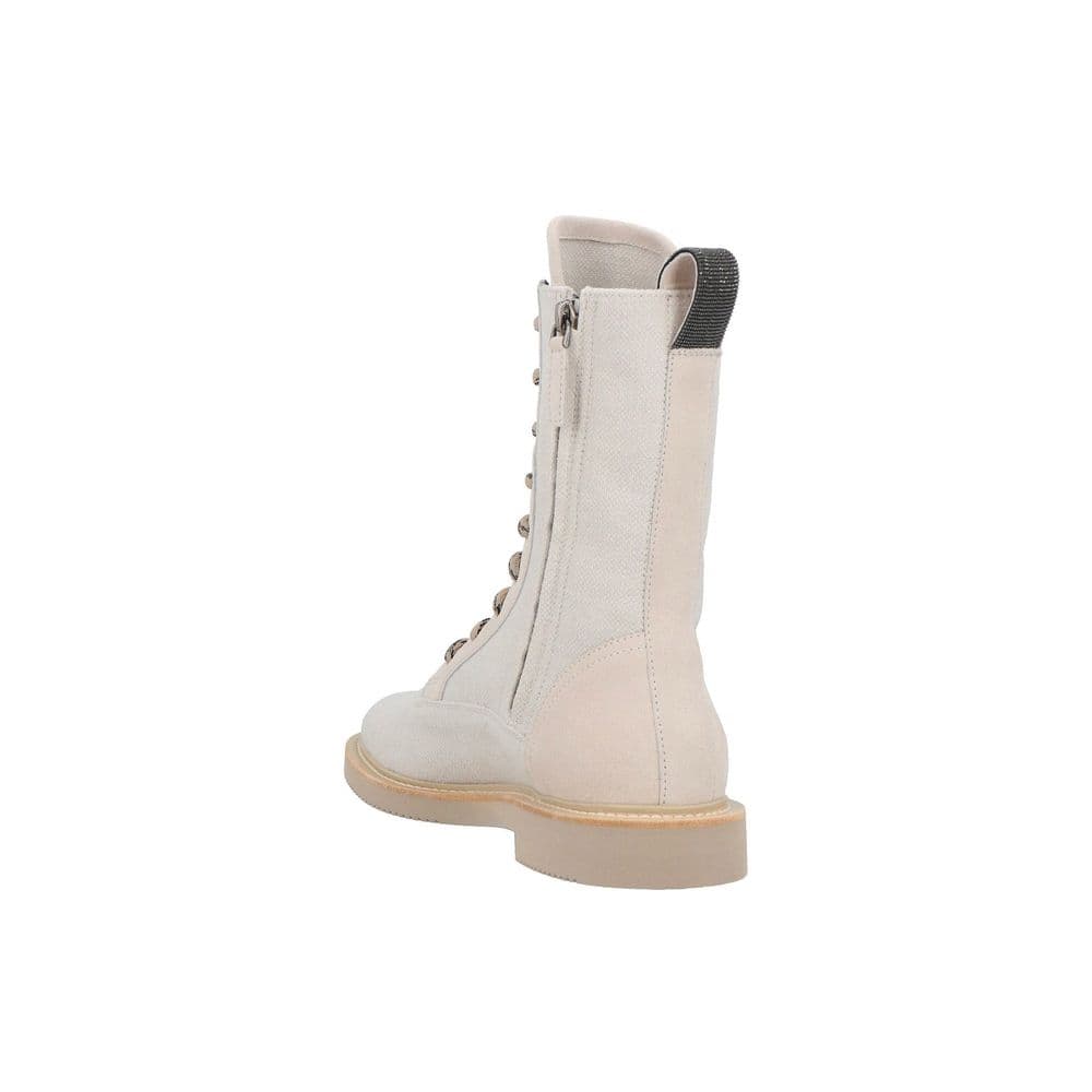 Brunello Cucinelli Beige Cotton Lace-Up Boots - 3