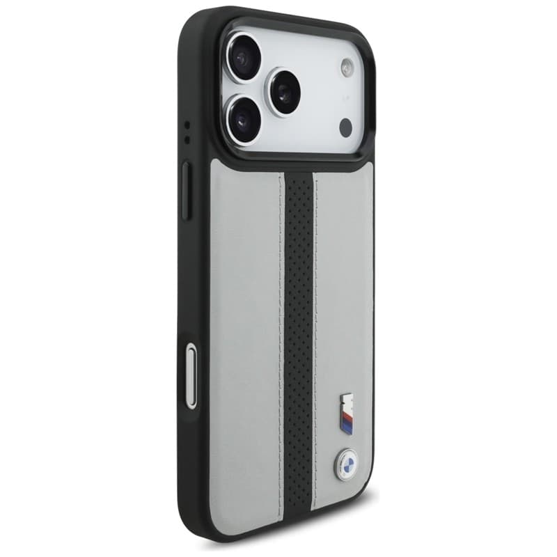 Custodia MagSafe con logo BMW M a strisce perforate per iPhone 17 Pro Max (grigio) - 4