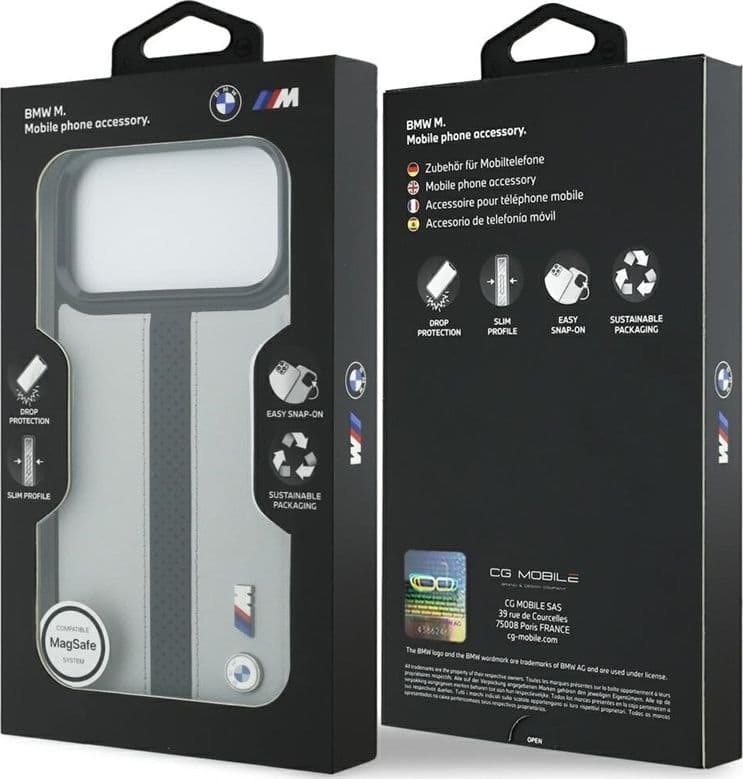Custodia MagSafe con logo BMW M a strisce perforate per iPhone 17 Pro Max (grigio) - 8