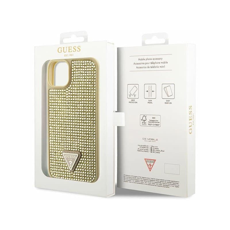 Guess Rhinestone Triangle - Case for iPhone 14 Plus (Gold) - 8