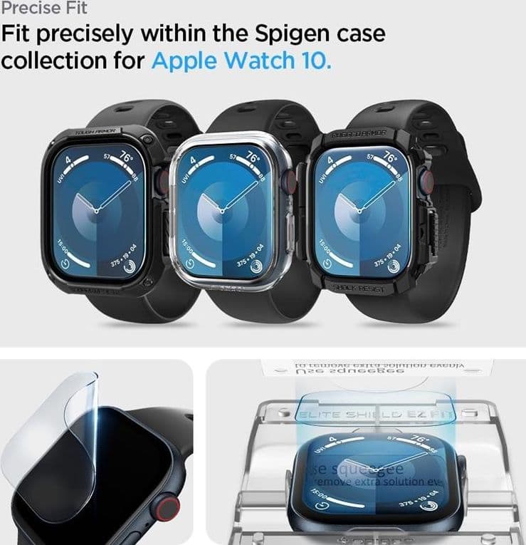 Spigen Elite Shield EZ Fit 2-Pack - Hybrid Glass Protector for Apple Watch 10 46 mm (Clear) - 10
