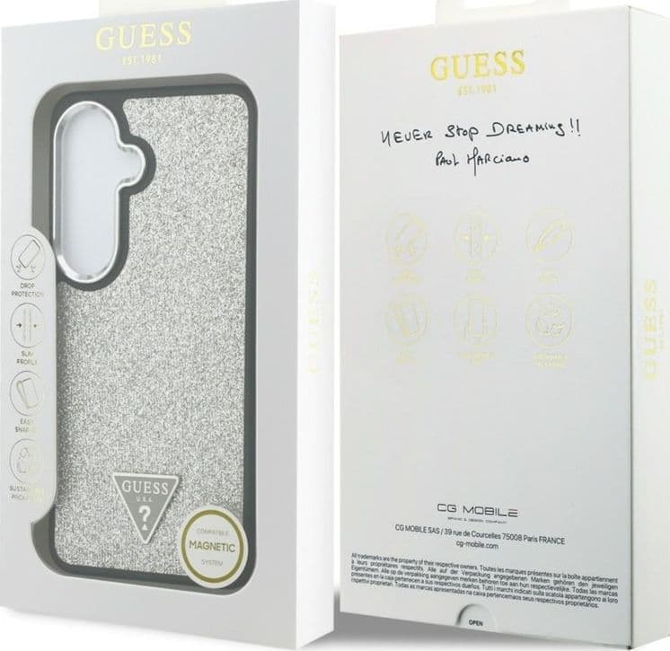 Guess Fixed Glitter Triangle MagSafe - Custodia per Samsung Galaxy S26 (Argento) - 8