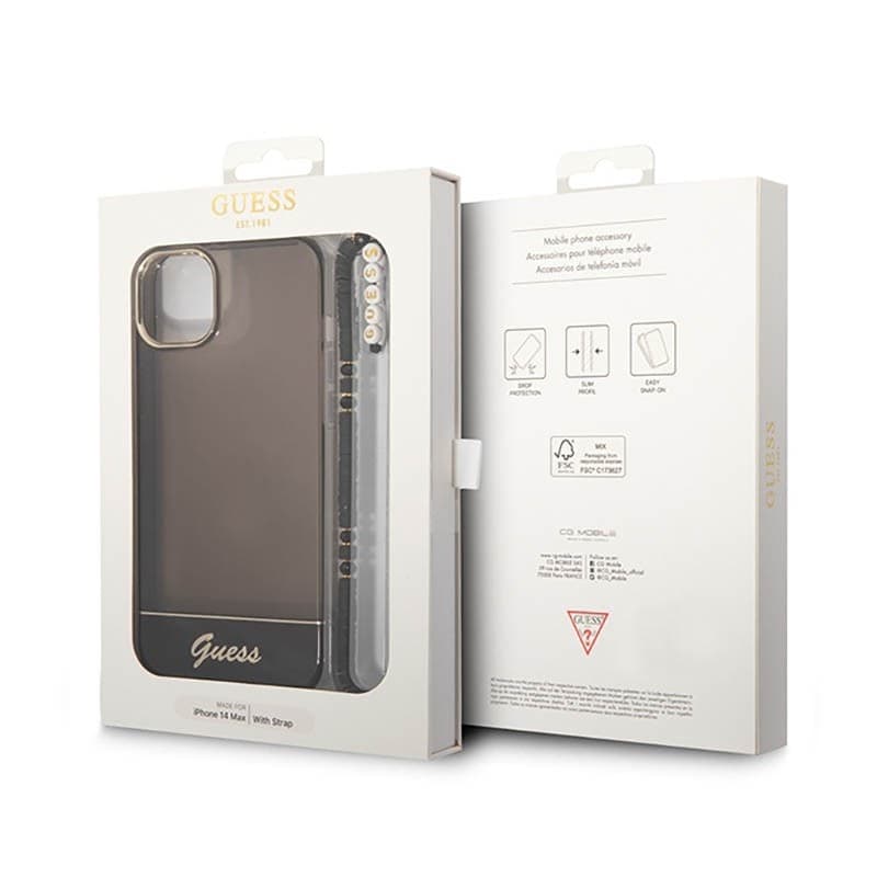 Guess Translucent Pearl Strap - Case for iPhone 14 (Black) - 7