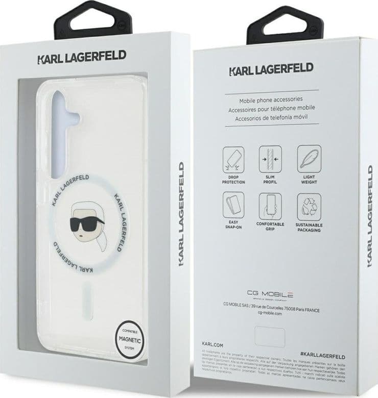 Karl Lagerfeld Button Karl Head Printed Logo MagSafe - Case for Samsung Galaxy S25 (White) - 8