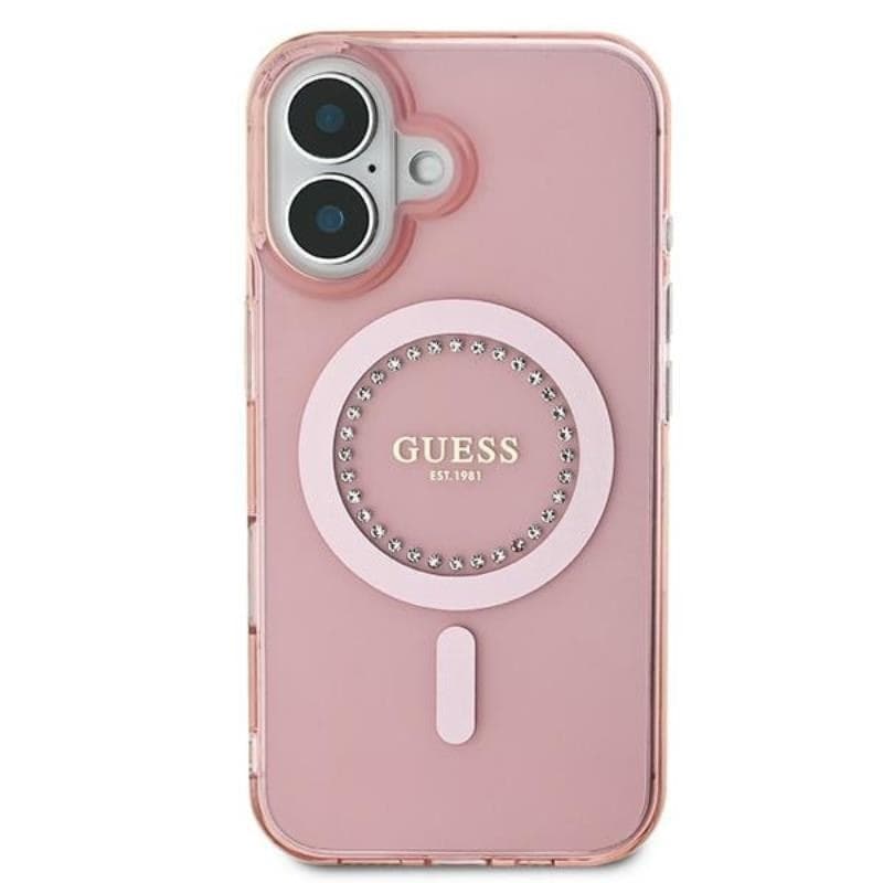 Guess IML Rhinestones MagSafe - Case for iPhone 16 (Pink) - 3