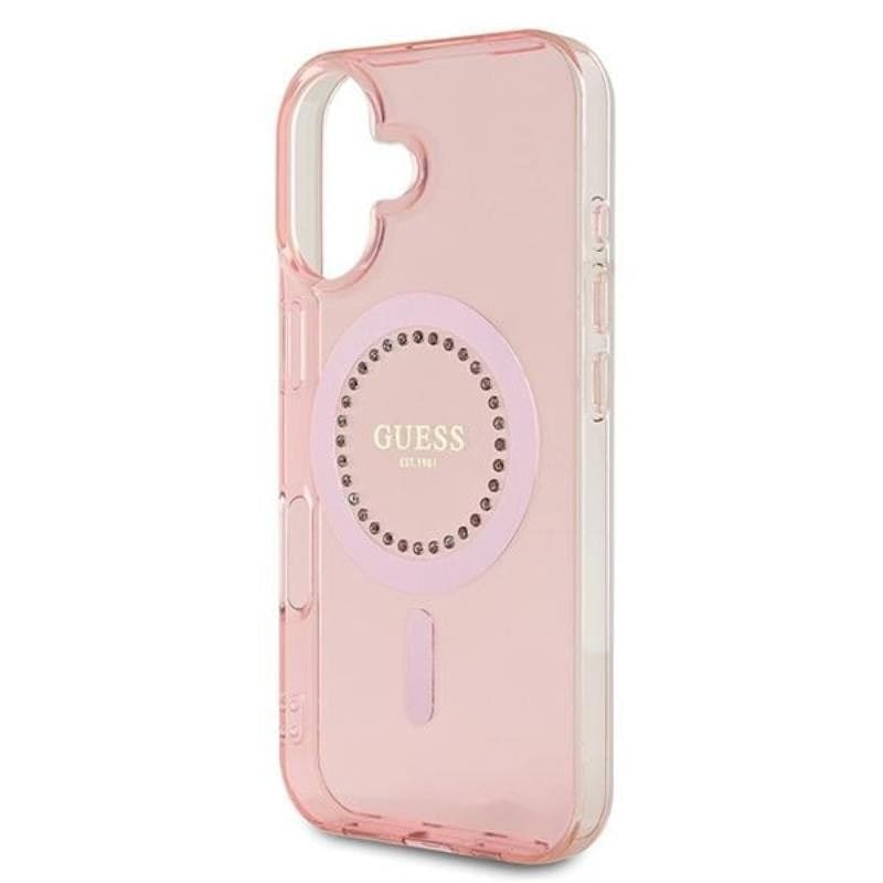 Guess IML Rhinestones MagSafe - Case for iPhone 16 (Pink) - 6