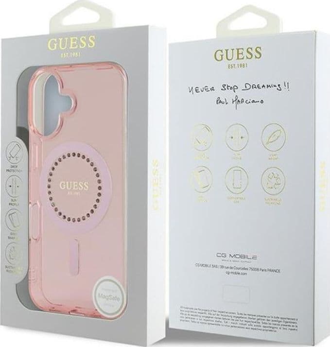 Guess IML Rhinestones MagSafe - Case for iPhone 16 (Pink) - 8