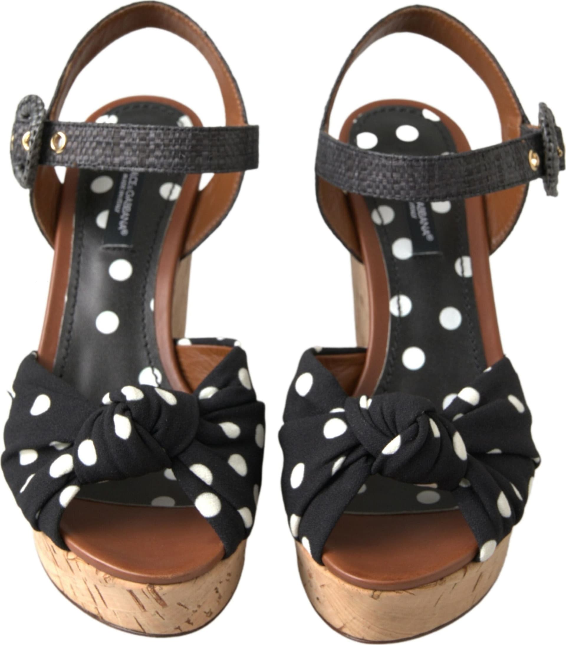 Dolce & Gabbana Black  Wedges Polka Dotted Ankle Strap Shoes Sandals - 2