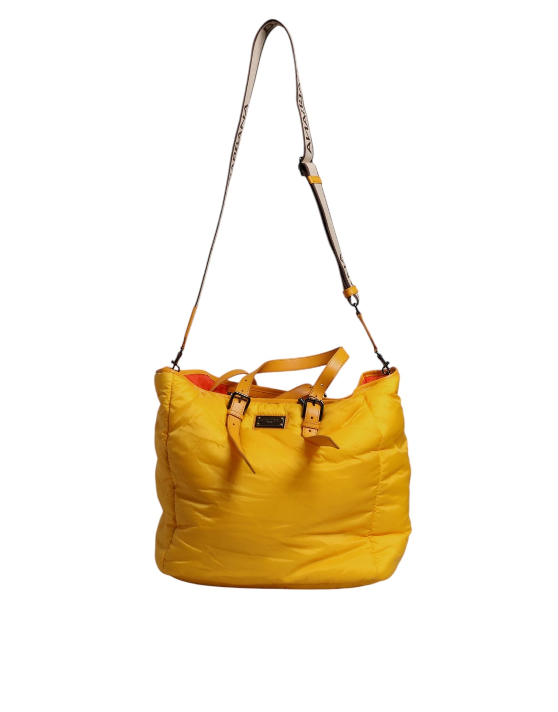 Dolce & Gabbana Yellow Orange Nylon Logo Plaque Hand Shoulder Duffle Bag - 2